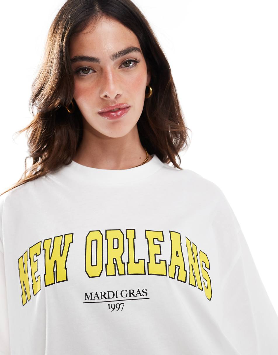 ASOS DESIGN boyfriend fit T-shirt with New Orleans graphic in white