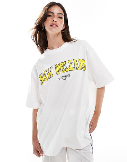 ASOS DESIGN boyfriend fit T-shirt with New Orleans graphic in white
