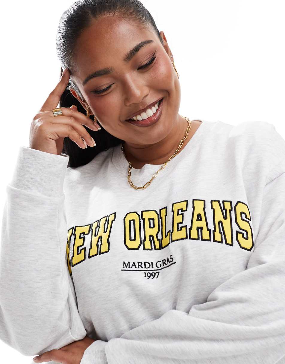 ASOS DESIGN Curve oversized sweat with new orleans graphic in ice heather