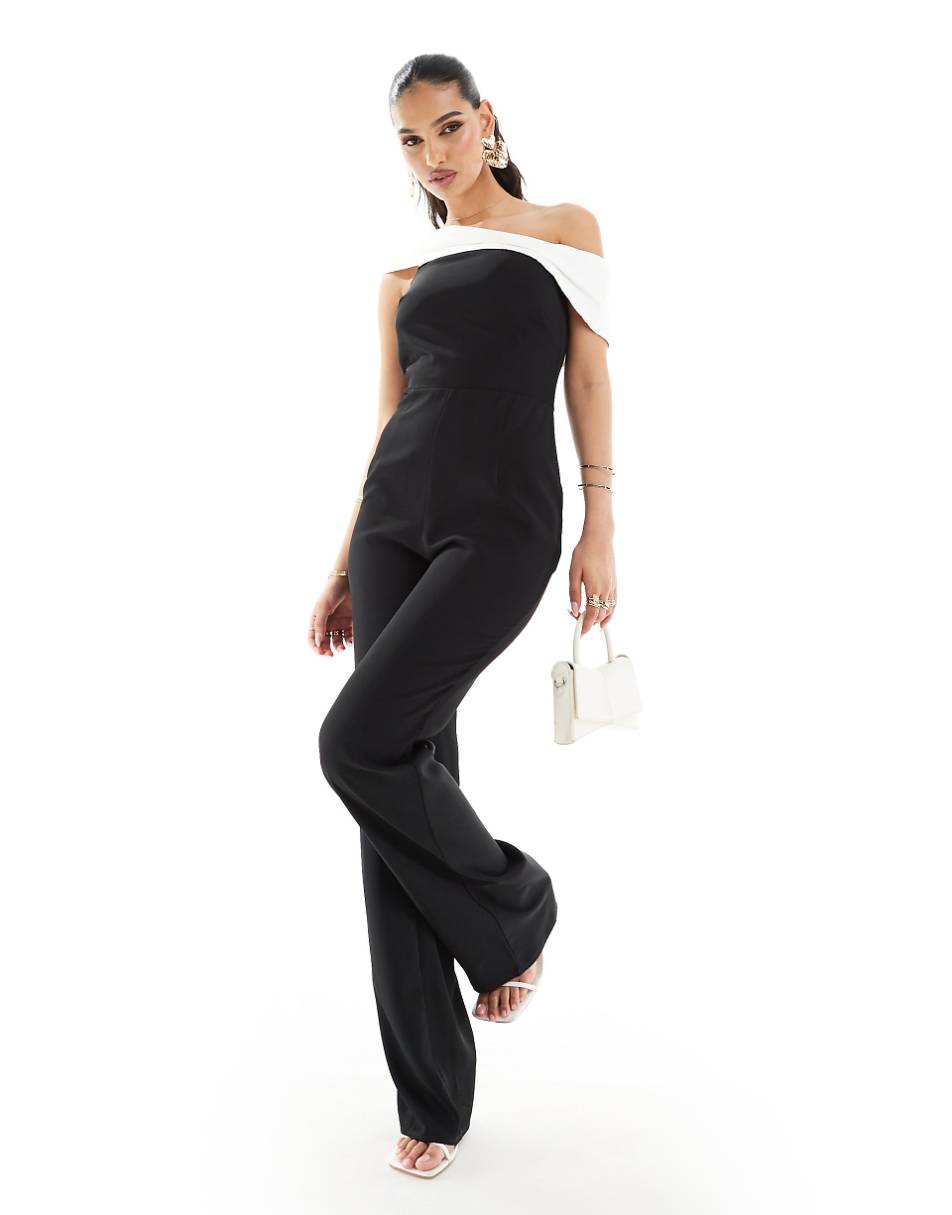 Vesper bandeau contrast jumpsuit in monochrome