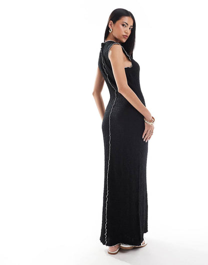 ASOS DESIGN textured midi dress with exposed seams in black