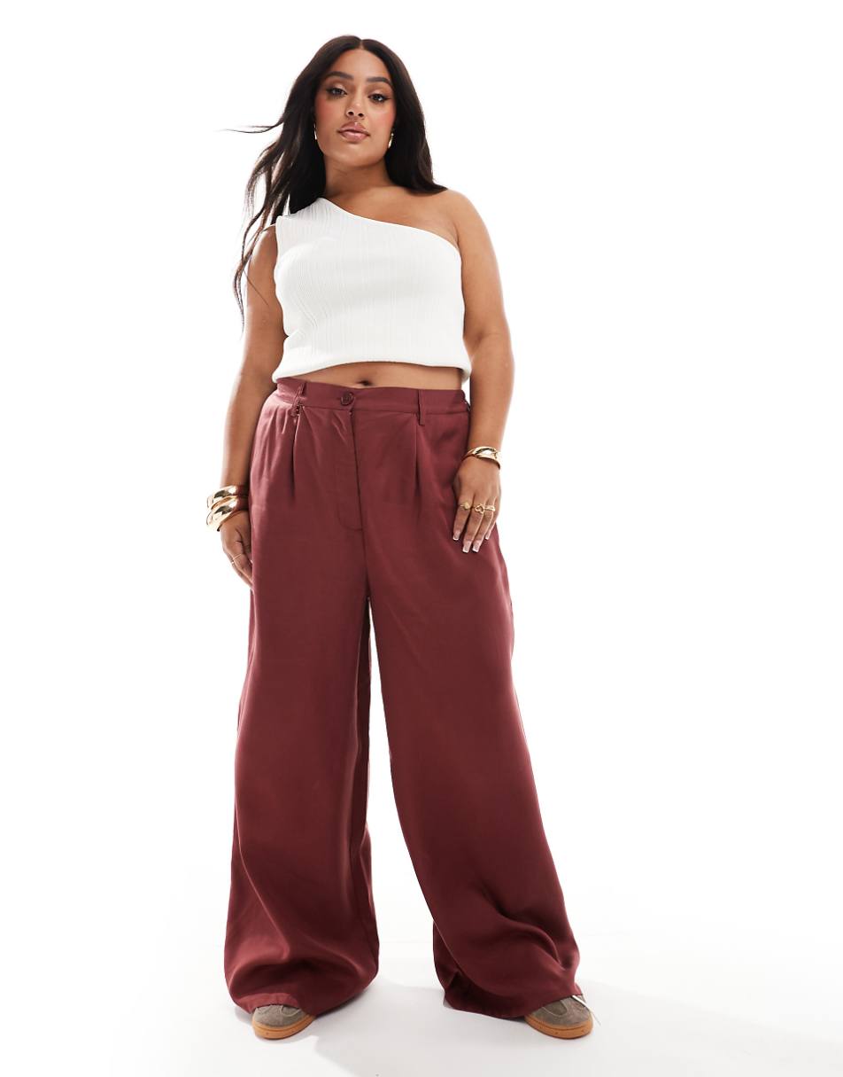 ASOS DESIGN Curve dad pants in washed burgundy