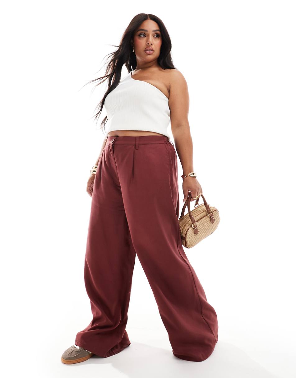 ASOS DESIGN Curve dad pants in washed burgundy