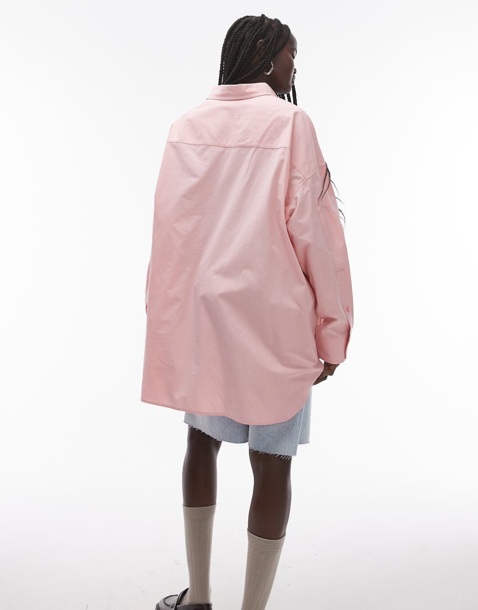 Topshop poplin super oversized shirt in pink