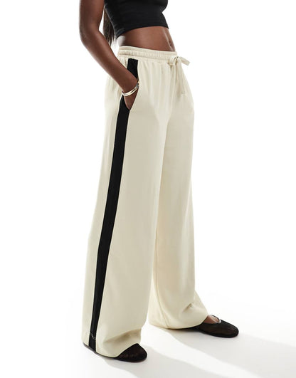 ASOS DESIGN pull on pants with contrast panel in sand