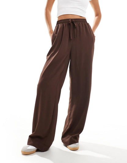 ASOS DESIGN pull on pants with contrast panel in brown