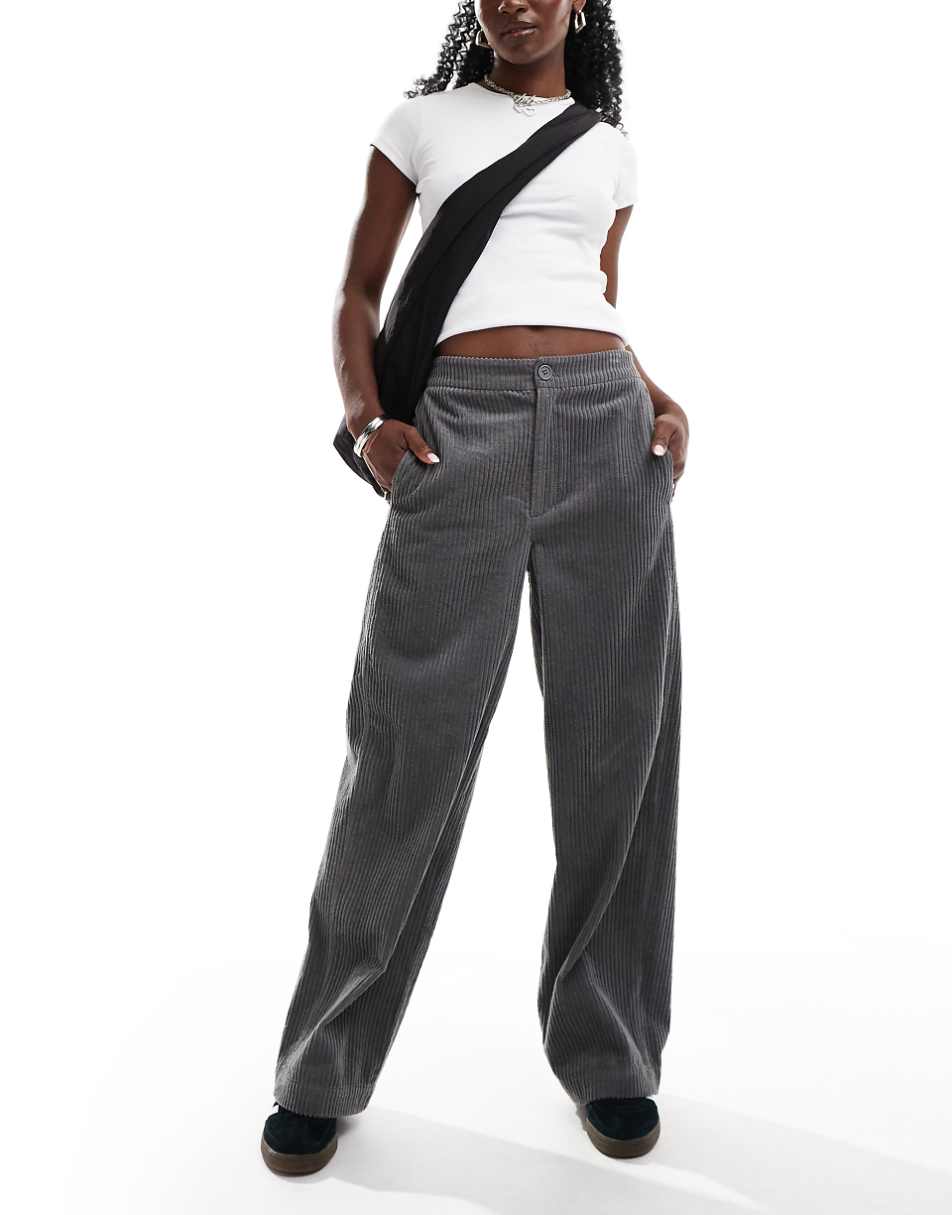 ASOS DESIGN cord barrel pants in charcoal - part of a set