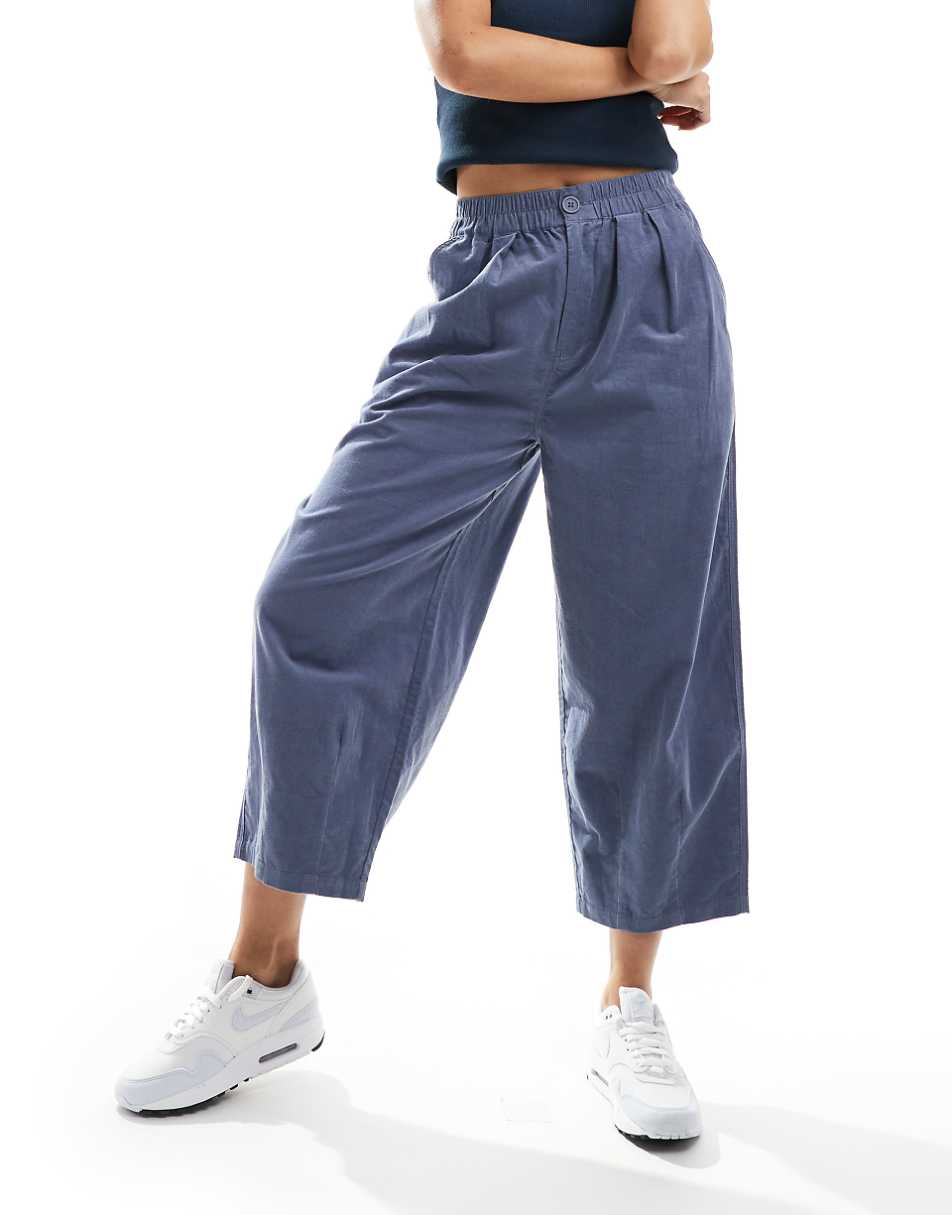 ASOS DESIGN cord cropped balloon pants in blue