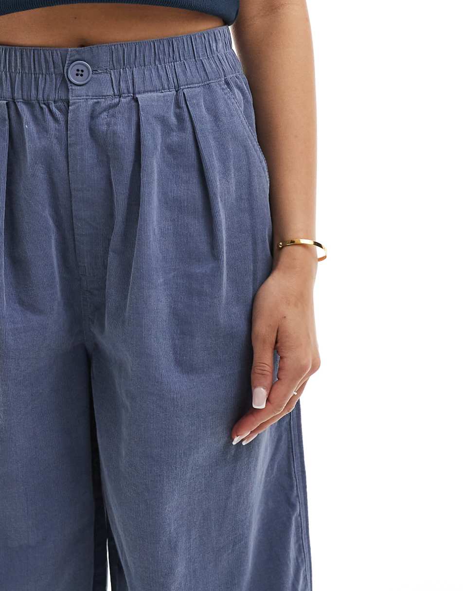 ASOS DESIGN cord cropped balloon pants in blue