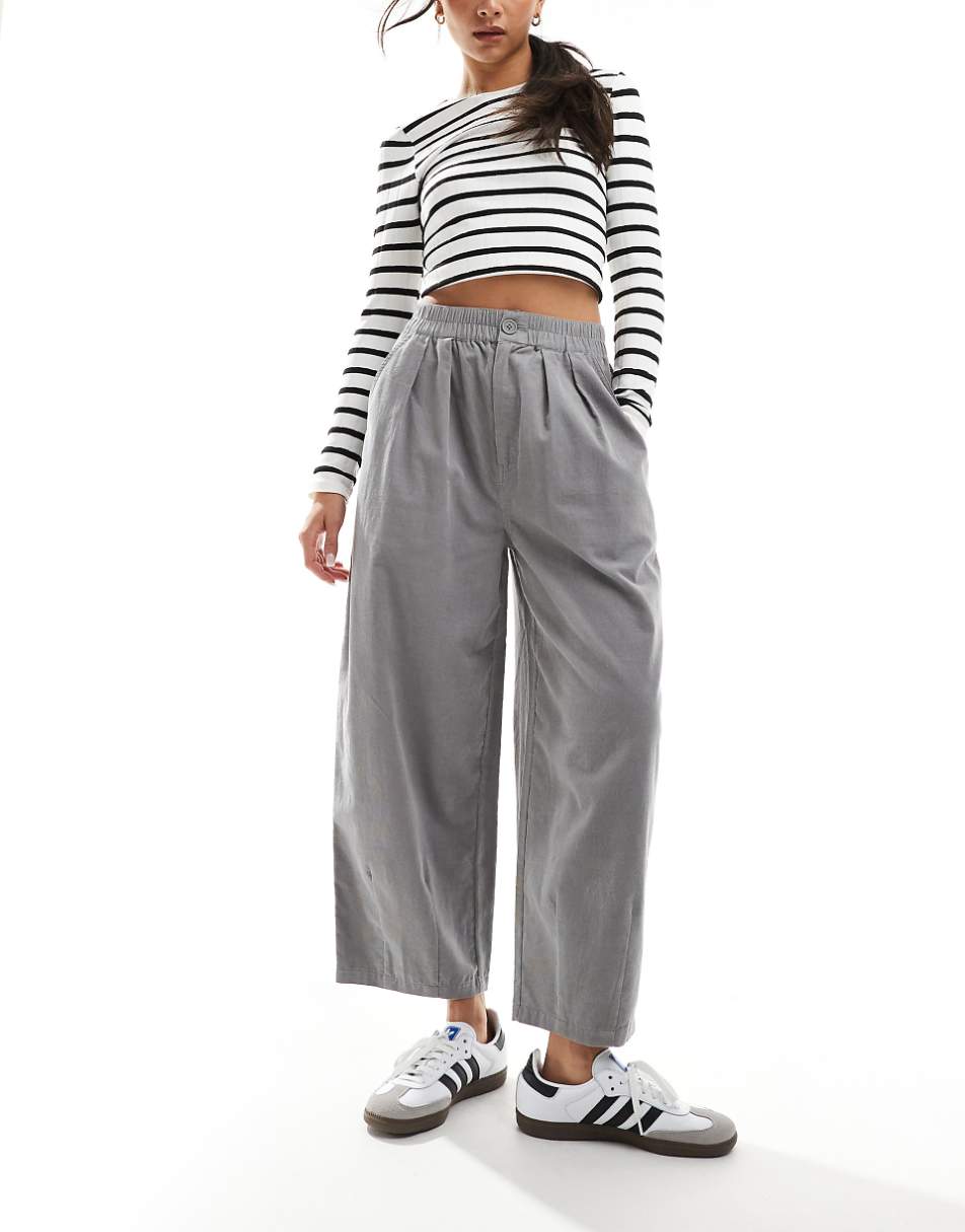 ASOS DESIGN corduroy cropped balloon pants in gray