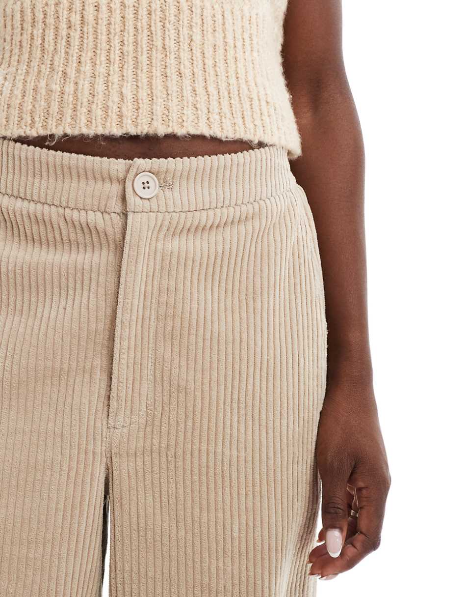 ASOS DESIGN cord barrel pants in straw