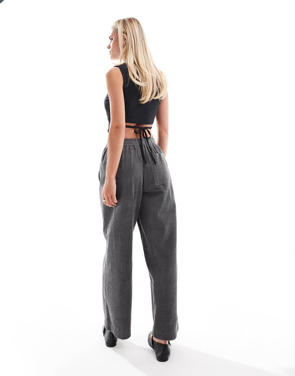 ASOS DESIGN Petite cord barrel pants in charcoal