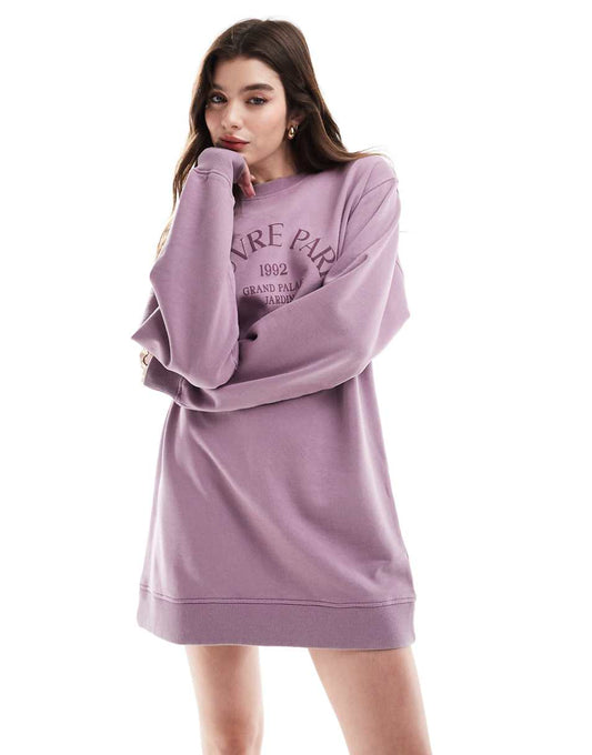 ASOS DESIGN Louvre Paris mini sweatshirt dress in washed lilac