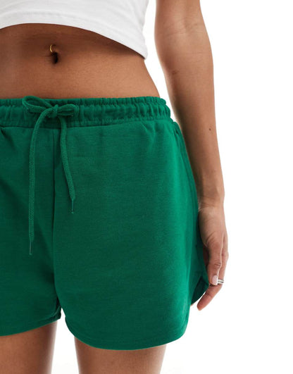 Monki loopback jersey runner shorts with drawstring waist in green