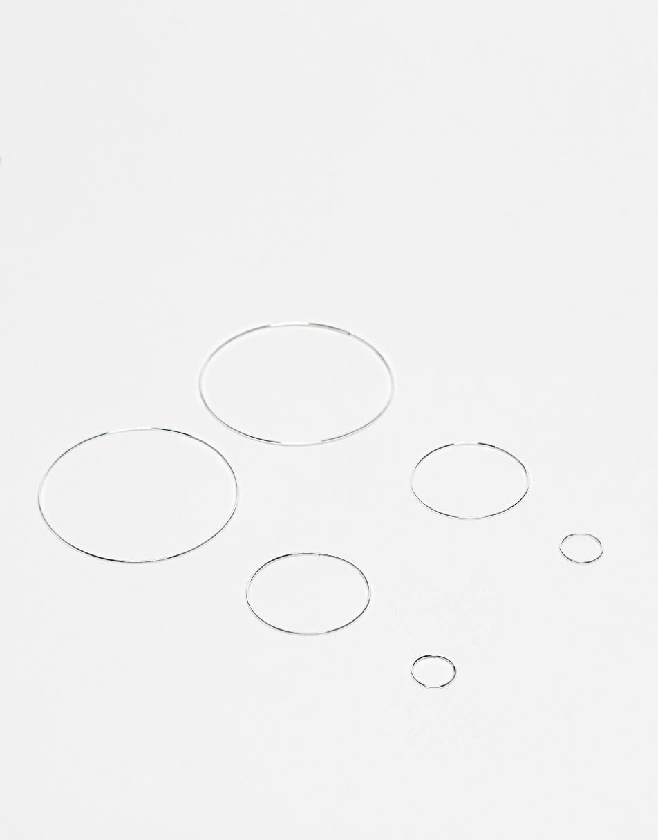 Monki 3 pack big hoops in silver