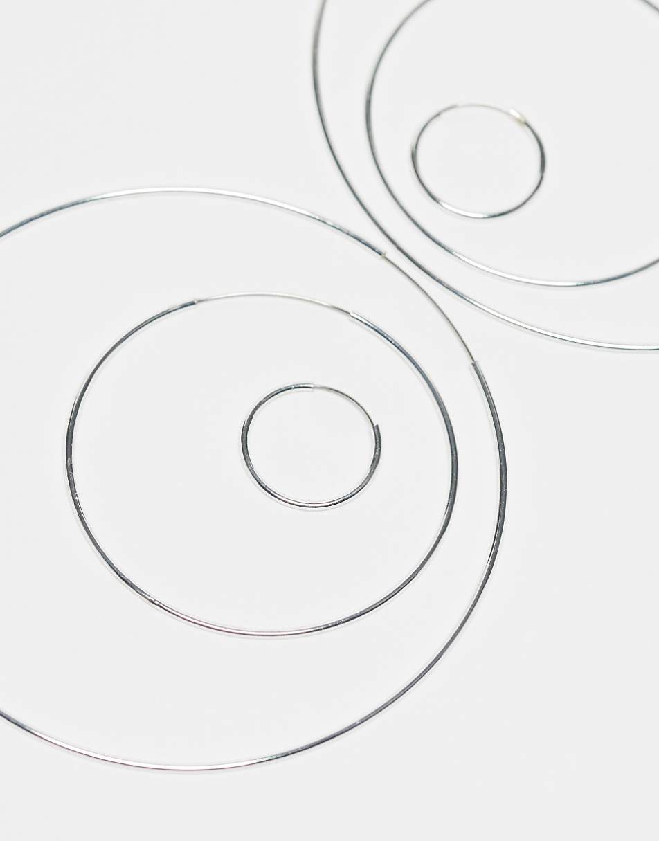 Monki 3 pack big hoops in silver