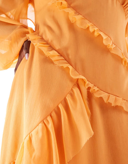 ASOS DESIGN Curve cross neck cold shoulder maxi dress with ruffles in orange