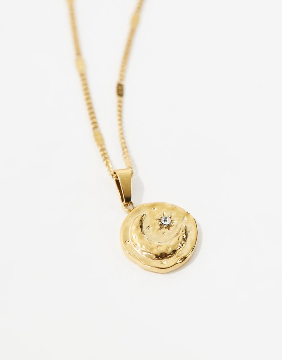 Lost Souls stainless steel moon pendant necklace in 18k gold plated