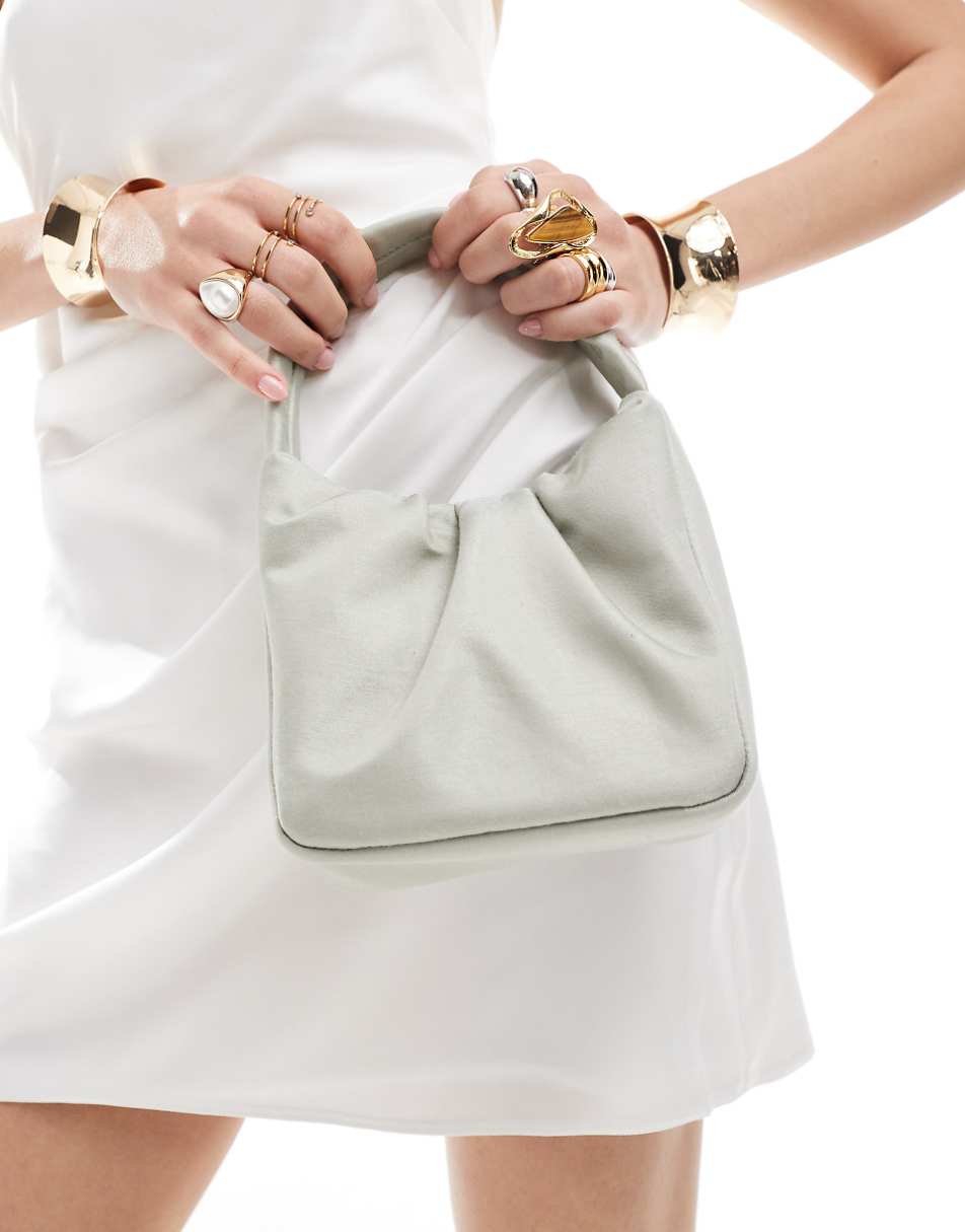 ASOS DESIGN grab bag with ruched front in silver