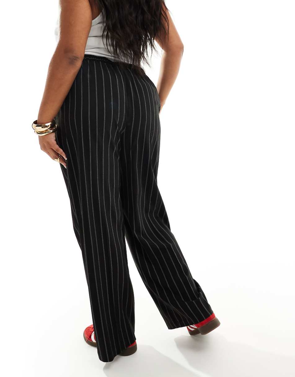 ASOS DESIGN Curve tailored pull on pants in black stripe