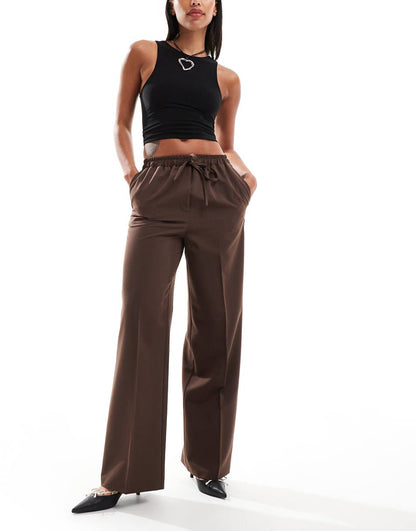 ASOS DESIGN tailored pull on pants in brown