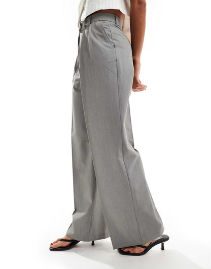 ASOS DESIGN wide leg tailored pants in gray