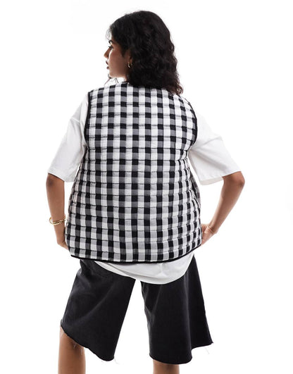 ASOS DESIGN quilted vest with bows in mono gingham