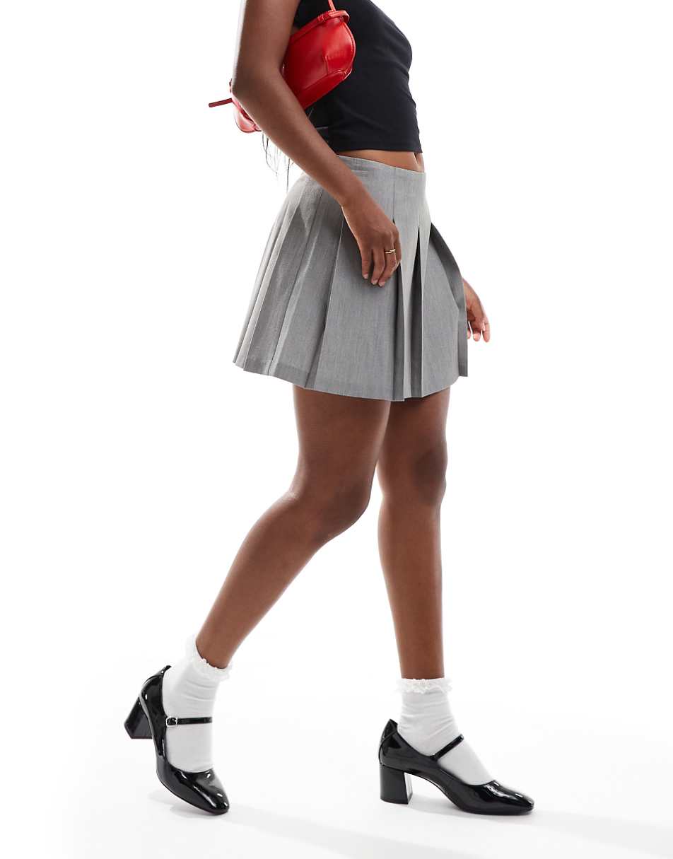 ASOS DESIGN tailored pleated mini skirt in gray