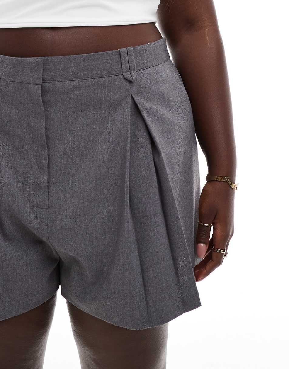 ASOS DESIGN Curve high waist tailored shorts in gray