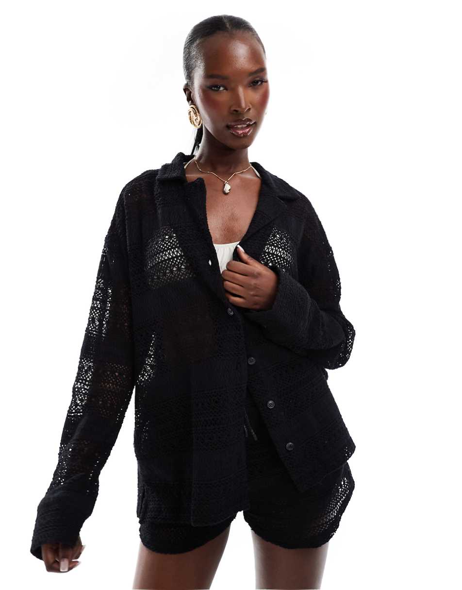 The Couture Club crochet textured shirt in black - part of a set