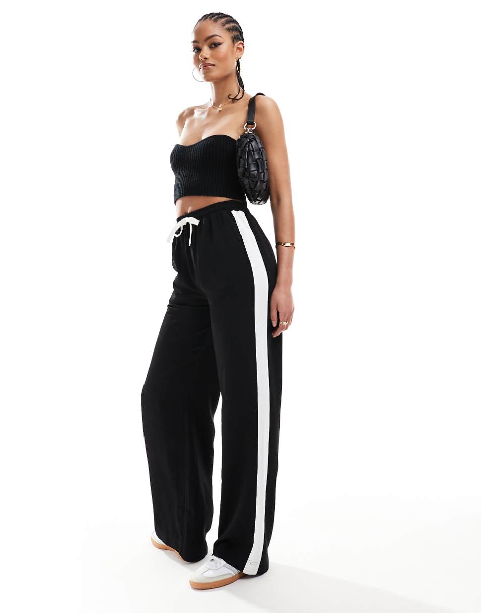 ASOS DESIGN Tall pull on pants with contrast panel in black