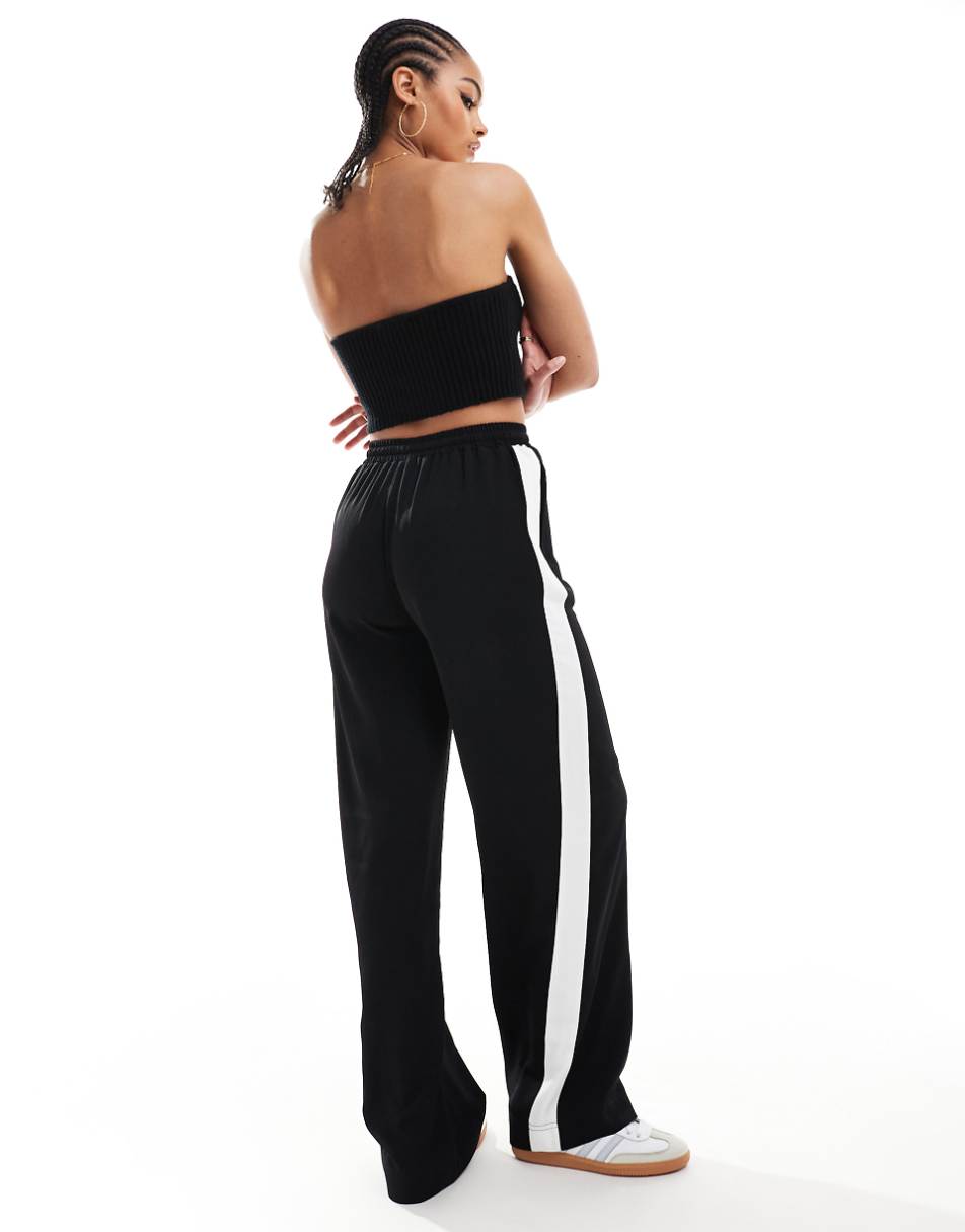 ASOS DESIGN Tall pull on pants with contrast panel in black