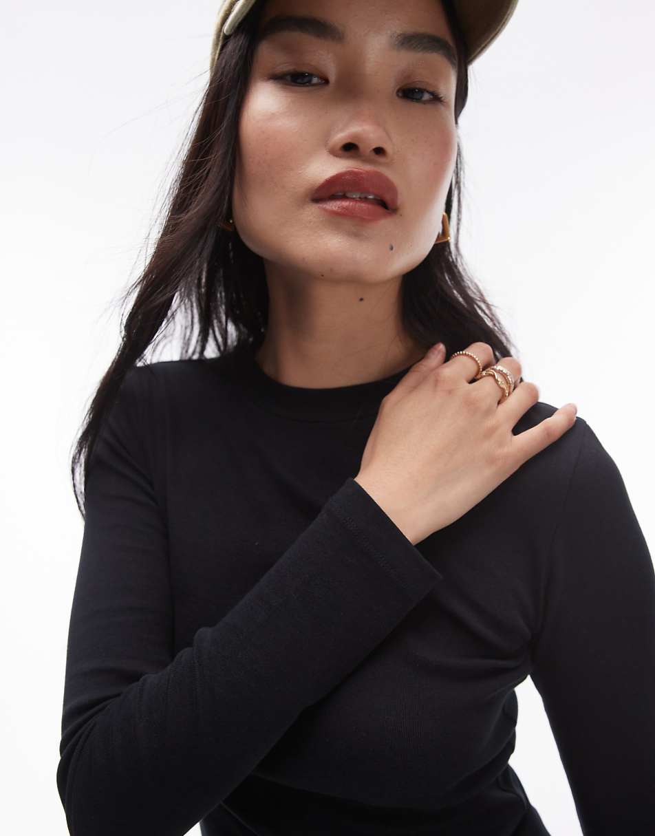 Topshop slim long sleeve top in black