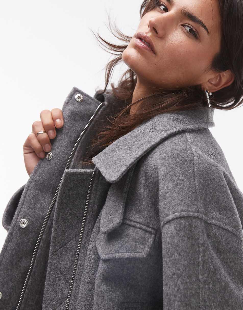 Topshop wool bomber jacket with tab detail in gray