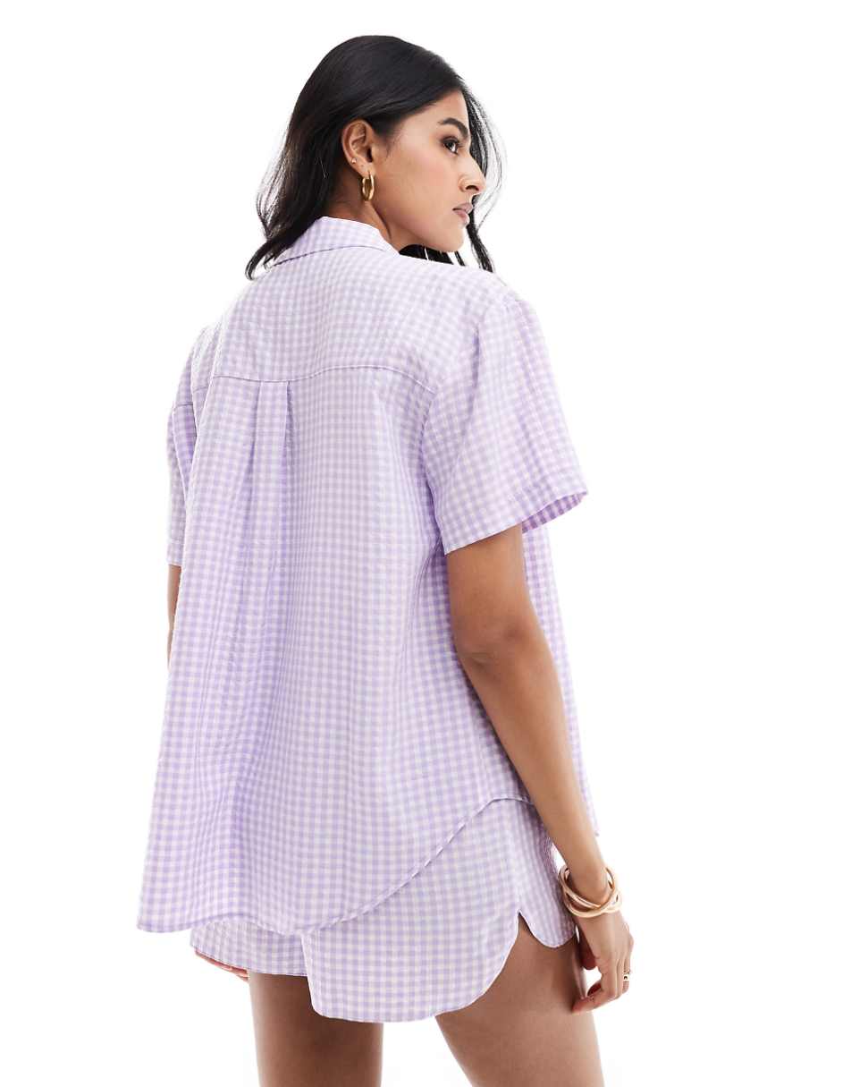 Miss Selfridge short sleeve resort shirt in lilac gingham - part of a set