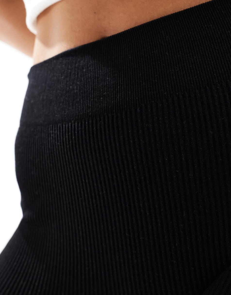 Stradivarius seamless ribbed flare pants in black