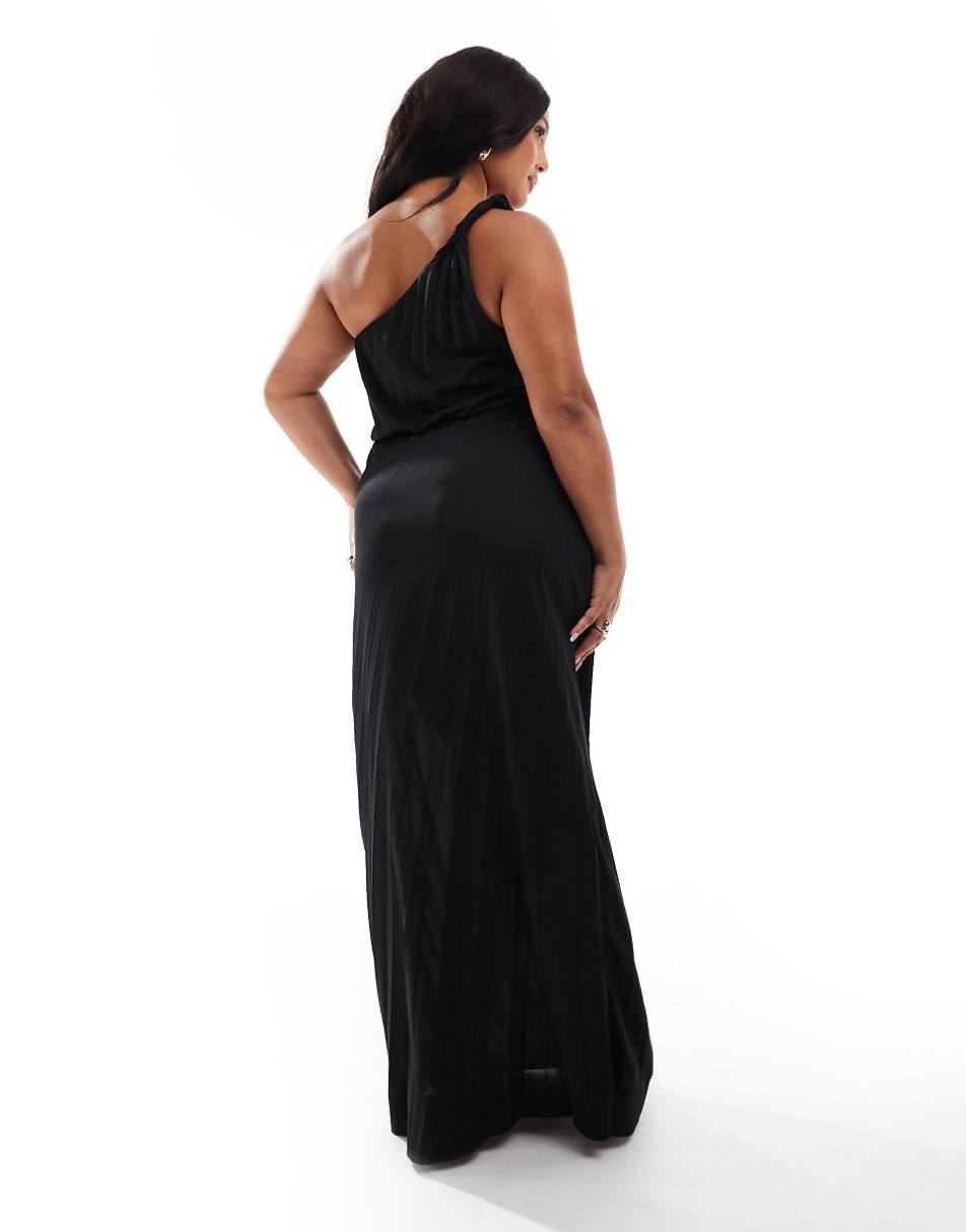 ASOS DESIGN Curve twist one shoulder pleated maxi dress in black