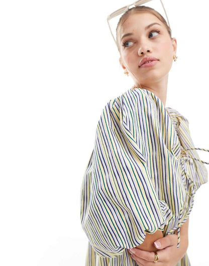 ASOS DESIGN puffed sleeve smock mini dress in yellow stripe