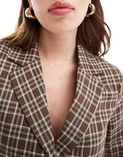 Miss Selfridge tailored cropped blazer in brown check - part of a set