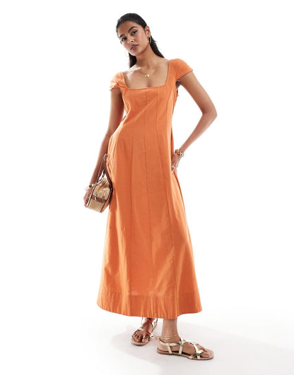 ASOS DESIGN seamed maxi tennis dress with capped sleeve in dark mango