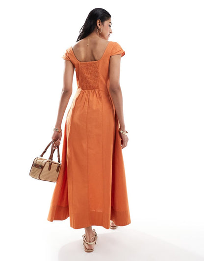 ASOS DESIGN seamed maxi tennis dress with capped sleeve in dark mango