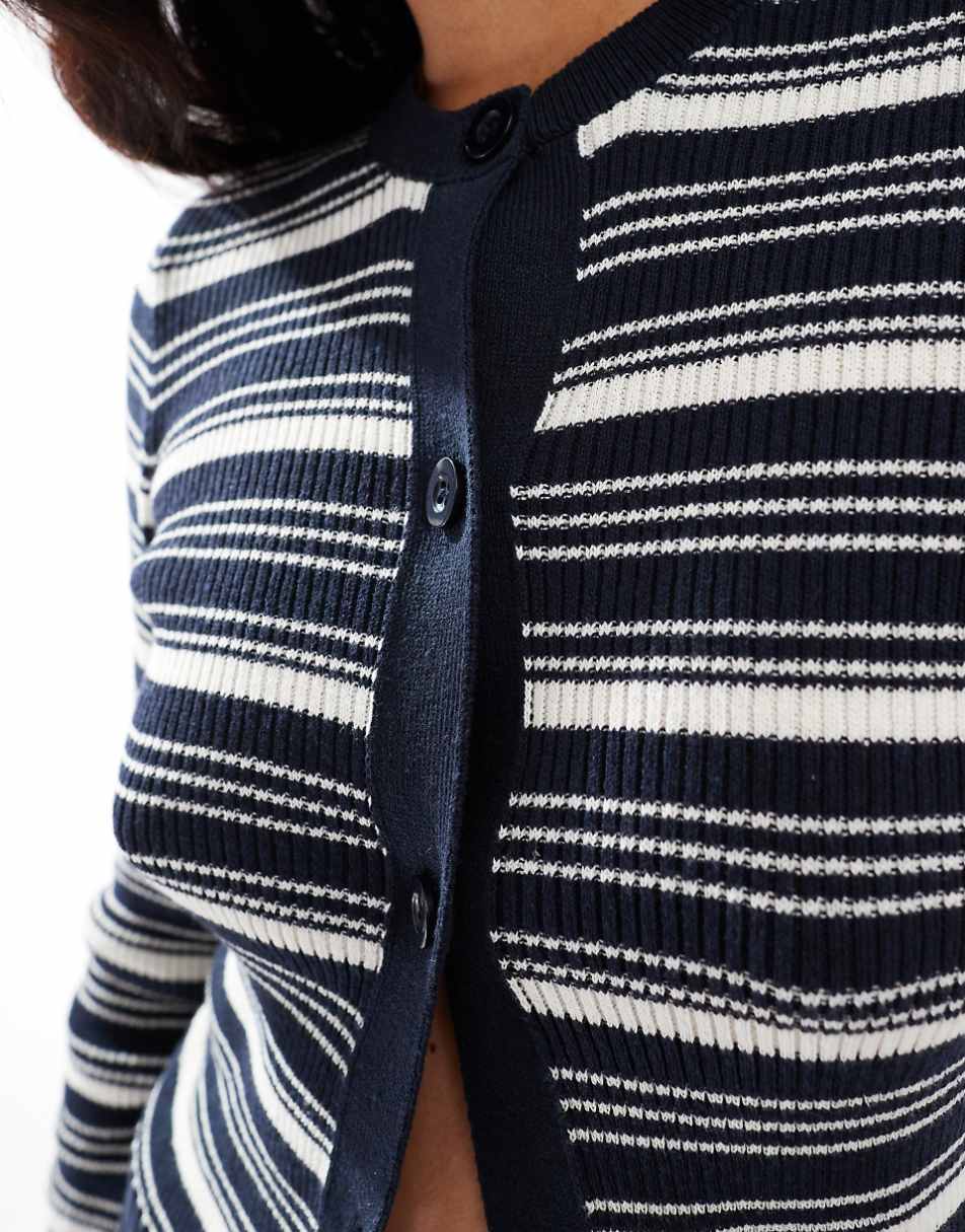 ASOS DESIGN button through half sleeve cardigan in navy stripe