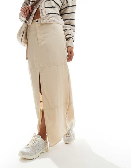 ASOS DESIGN cargo maxi skirt in cream