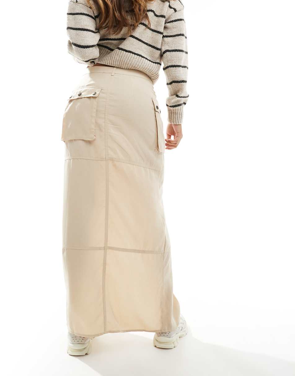 ASOS DESIGN cargo maxi skirt in cream