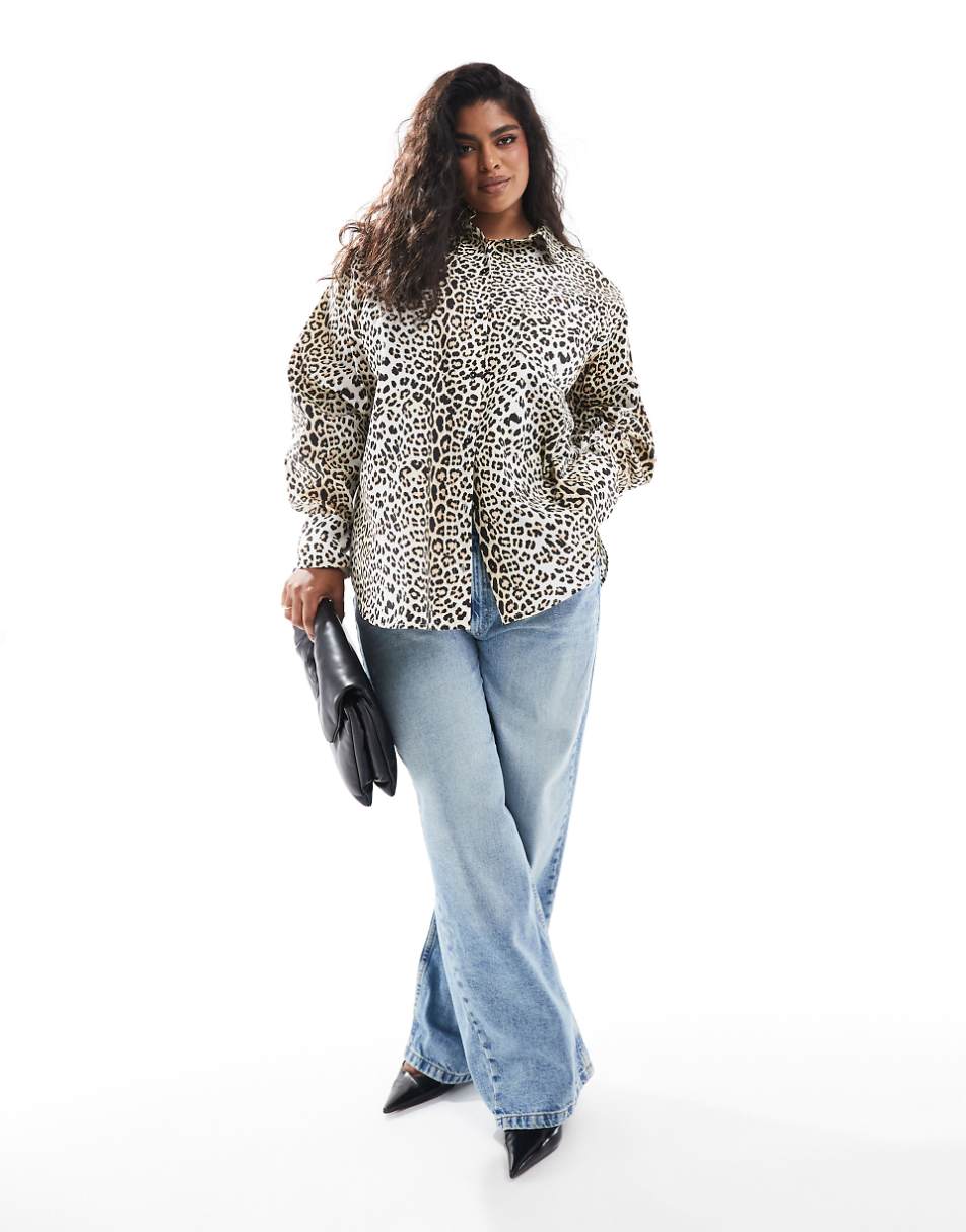 ASOS DESIGN Curve oversized shirt in leopard print