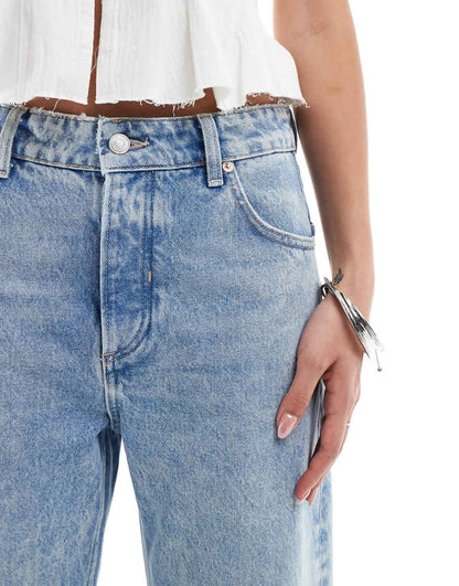 Free People low-rise cropped baggy jeans in light blue