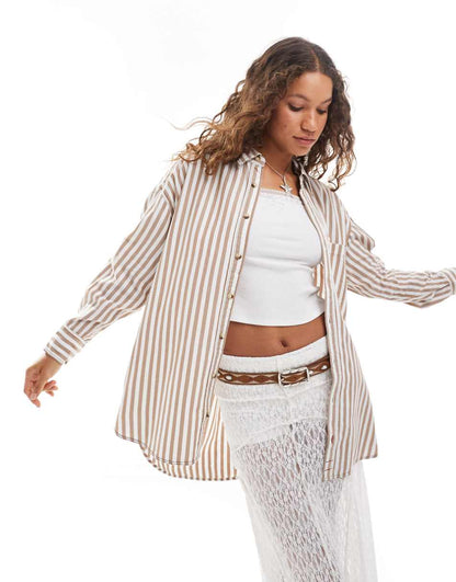 Free People oversized shirt in neutral and white