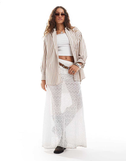 Free People oversized shirt in neutral and white