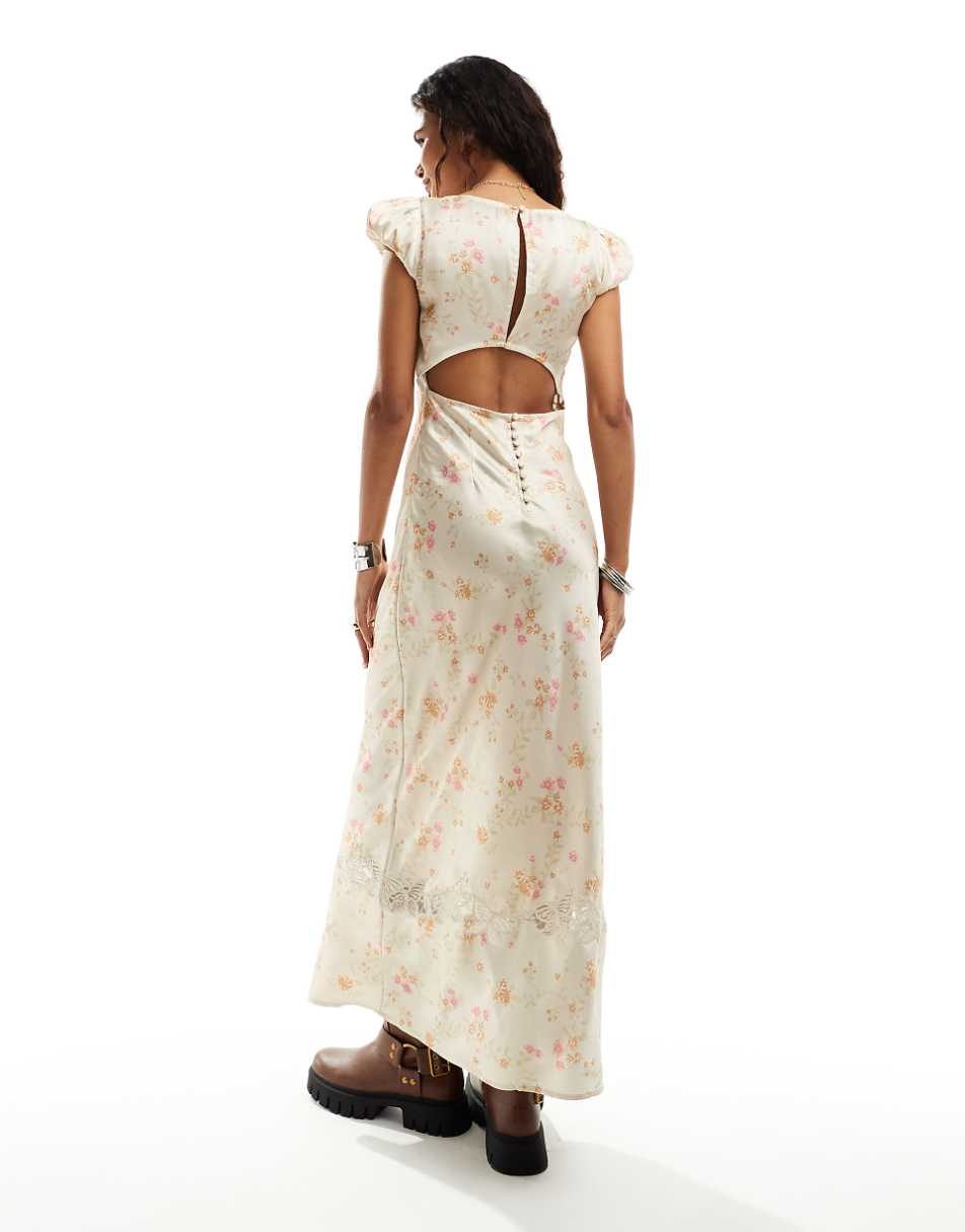 Free People ditsy print v-neck maxi dress in cream