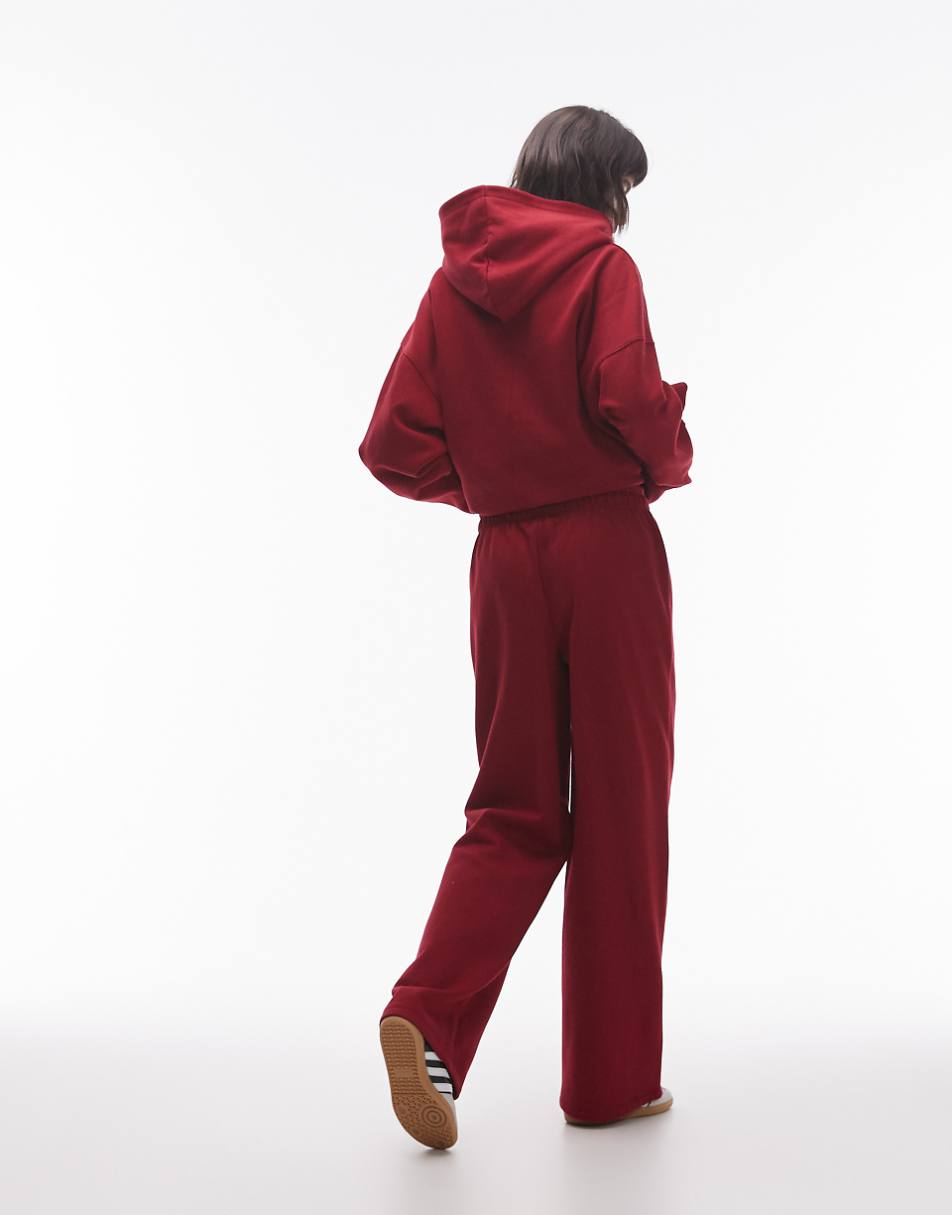 Topshop straight leg sweatpants in burgundy - part of a set